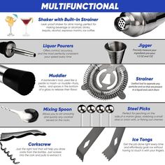 the different types of kitchen utensils are shown in this diagram, and there is also