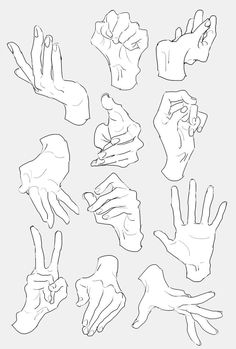 several different hands drawn in black and white