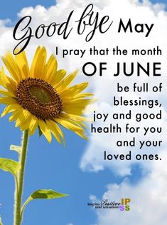 a sunflower with the words good life may i pray that the month of june be full of blessing, joy and good health for you and your loved ones