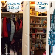 before and after photos of an organized closet