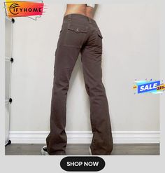 Women's Cargo Pants Jeans Cotton Denim Brown Fashion Casual Daily Wide Leg Micro-elastic Full Length Comfort Solid Color S M L Y2k Style Straight Pants, Y2k Cotton Cargo Pants, Y2k Cotton Straight Pants, Y2k Straight Cotton Pants, Y2k Style Cotton Straight Pants, Y2k Straight Pants With Pockets, Y2k Flare Jeans With Pockets, Y2k High Waist Pants With Five Pockets, Y2k High-waist Pants With Five Pockets