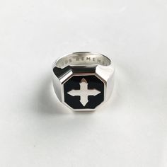 sterling silver | black enamel Silver Enamel, Black Enamel, Signet Ring, Sterling Silver, Ring, Silver, Black