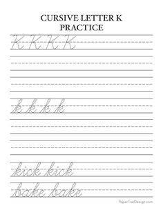 cursive letter k practice worksheet