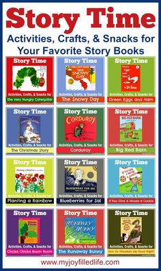 story time activities, crafts and snacks for your favorite story books