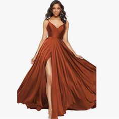 Double Spaghetti Strap Ball Gown Has A Voluminous Skirt And Lace Up Back. The Fabric Does Not Have Give. Item Never Worn. For More Info Visit Https://A.Co/D/Drn857p Or Search On Amazon. Burnt Orange Prom Dress, Satin Prom Dress Long, Orange Prom Dresses, Orange Bridesmaid Dresses, Spaghetti Strap Prom Dress, Evening Party Gowns, Satin Prom Dress, Prom Dresses Ball Gown, Evening Gowns Formal