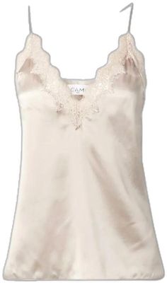 Elegant V-neck Tank Top With Lace Trim, Scalloped Lace Sleeveless Camisole, Chic V-neck Tank Top With Delicate Lace, Silk Lace Trim Tank Top For Spring, Spring Silk Tank Top With Lace Trim, Fitted Silk Tank Top With Lace Trim, Chic Delicate Lace Camisole, Elegant V-neck Lace Tank Top, Elegant Lace Tank Camisole