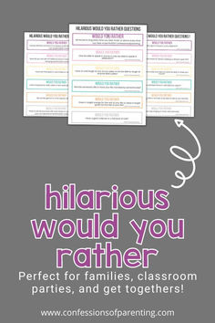 two posters with the words, hilarious would you rather?