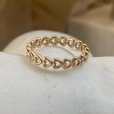 Authentic Solid 14k Gold Pandora Band Of Hearts Ring Size Is 50 Which Is A 5