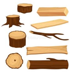 different types of wood logs on white background royalty illustration