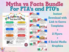 a poster with the text, myhs vs fact's bundle for pta's and pto's