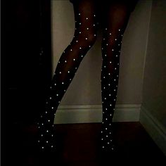 1pc Polka Dot Luminous Glowing Slim Leggings, Black / One-Size Glitter Leggings, Slim Leggings, Black Leggings, Hosiery, Polka Dot, Polka Dots, Socks, Black White, Glitter