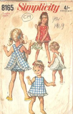 ~ Circa/Date: 1969 ~ Details:    TODDLERS' and CHILD'S TOP and BLOOMERS ~ Size/Measurements (Inches):    ~Size: 4   ~ Chest/Breast: 23″   ~ Waist: 20 1/2″  ~ Hip: ~ ~ Please Note: ~ You are buying a 'Professional Reproduced' copy of this sewing pattern. Copied from the original sewing pattern. Produced in Full Scale Pattern Pieces ready to cut with full instructions included. Reproduced on high quality 50 gm paper with black ink, durable and easier for reuse. Printed by a Professional Printing Company.   ~ With this product comes an accompanying 'Booklet' and inside the Booklet it includes: ~ A 2-page Instructions and Illustrations on 'How to Adjust Your pattern to your Personal Measurement.' ~ Personal Measurement Chart ~ Body Form Illustrations ~ Fitting Checklist ~ Metric Equivalency Ch Girls Apron Dress, Children's Dresses, Patron Vintage, Toddler Top, Girl Apron, Childrens Sewing Patterns, Fabric Sewing Patterns, Motif Vintage, Retro Mode