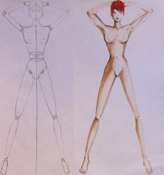 two drawings of different female body shapes, one with red hair and the other without