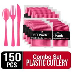 pink plastic forks and spoons with 50 pack packs