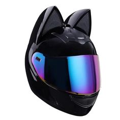 a black helmet with cat ears on it