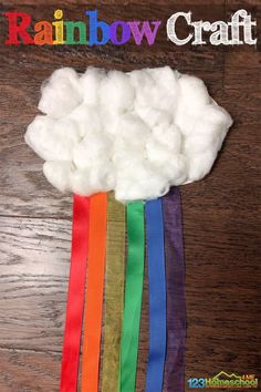 the rainbow craft is made with cotton and ribbon