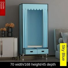 an image of a blue cabinet in the living room