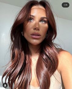 Hairsalon Outfits, Choc Brown Hair, Cherry Chocolate Brunette Hair, Dark Brown Copper Hair, Cherry Brunette Hair, Cherry Chocolate Hair, Hair Colour Inspo, Chocolate Cherry Brown Hair, Hair Color Pictures