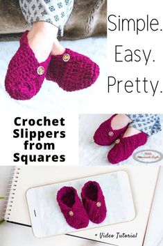 crochet slippers from squares are easy to make and perfect for beginners