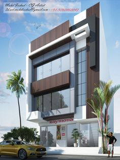 an artist's rendering of a modern building with palm trees