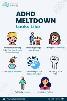 ADHD Meltdowns are sudden outbursts of frustration and anger. It can be different from man to man. Some common "ADHD meltdowns might show up as:  ADHD meltdowns might show up as:   Intense emotional outbursts Irritability and restlessness Crying or tearfulness Verbal or physical outbursts Withdrawing or shutting down Difficulty calming down  Often triggered by stress, overwhelm, or frustration, these episodes can be challenging. But with understanding and support, they can be managed and even prevented. How do you handle ADHD meltdowns?   #adhd #adhdmeltdown Emotional Outbursts, Body Tension, Mental Health Facts, Spectrum Disorder, Coping Skills, Calm Down, The Signs