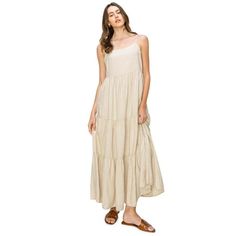 Stay comfortable with style all day long in these casual maxi linen dress. The simple design gives you a cool chic look that allows full range of motion to provide comfort during wear. Size: S.  Color: Beige.  Gender: female.  Age Group: adult. Maxi Linen Dress, Flare Maxi Dress, Linen Blend Dress, Linen Maxi Dress, Tiered Maxi Dress, Viscose Fabric, Linen Women, Linen Dress, Womens Maxi Dresses