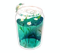 a glass jar filled with water and flowers