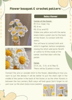 the instructions for crochet flowers are shown in this page, with pictures of them