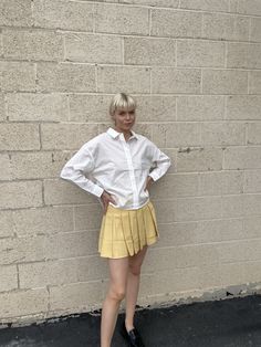 Yellow Tennis Skirt100% Polyester, lining is 100% CottonFits true to sizeModel is 5'9"Wearing a size small Yellow Tennis Skirt, Tennis Skirt, Skater Skirt, Tennis, Lemon, Skirt, Yellow, How To Wear