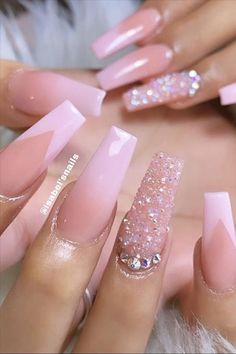 Light Pink Acrylic Nails, Light Pink Nails, Long Acrylic Nail Designs, Ombre Acrylic Nails, Cute Acrylic Nail Designs, Long Acrylic Nails Coffin, Acrylic Nails Coffin Pink, Acrylic Nails Coffin Short, Pink Acrylic