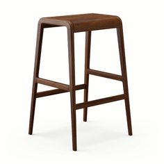 the backless stool is made from wood and has a wooden seat pad on it