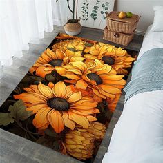 the sunflowers are painted on the floor in this room