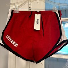 Size S Boxer Craft Swim Shorts Embroidered With Lifeguard Lifeguard Shorts, Swim Shorts, Built In, Swimming, Mesh, Womens Shorts, Red, Women Shopping, Color