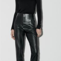 Nwt Zara Faux Leather Hi Waist Leggings Size Medium. 10.5” Leg Opening 8”14.5” Waist Flat. Sleek Leather Bottoms For Office, Sleek Faux Leather Workwear Bottoms, Chic Faux Leather Pants For Formal Occasions, Formal Faux Leather Trousers, Sleek Faux Leather Formal Bottoms, Faux Leather Pants For Office, Fitted Straight Leg Leather Pants For Fall, Sleek High Rise Pants For Fall, Formal Leather Bottoms For Fall