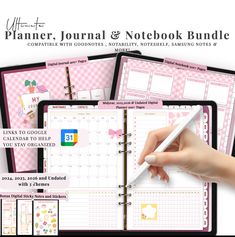 the planner, journal and notebook bundle includes pink checkered paper with polka dot designs