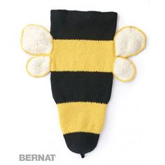 a black and yellow knitted bee mask