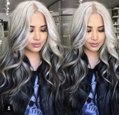 Reverse ombré. Gray and black. Long Grey Hair, Black Hair Ombre, Grey Hair Wig, Grey Ombre Hair, Grey Hair Looks, Top Hairstyles, Ombré Hair, Ombre Hair Color