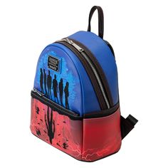 Take on the creatures of The Upside Down in style! The Loungefly Netflix Stranger Things Upside Down Shadows Mini Backpack is ready for your adventures. This mesmerizing backpack features the shadows of Eleven, Dustin, Lucas, Max, Will, and Mike, as they stand over the edge of The Upside Down. A midnight blue background, with etchings of tree limbs and stars, creates a mysterious and dramatic contrast. On the front pocket, The Upside Down appears in red, with lightning flashes. The shadow of Vec Lucas Max, Stranger Things Upside Down, Netflix Stranger Things, Tree Limbs, Mini Mochila, Fandom Fashion, Over The Edge, Stranger Things Netflix, The Upside