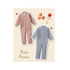 two children's pajamas and an apple