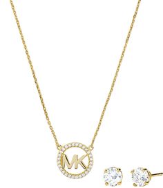 From Michael Kors, this box set features:Necklace and earring box setSterling silver or 14k gold-platedPolished finishSpring ring closureNecklace approx. 16" L +2" extenderEarring approx. 6.1mm width1-year limited warrantyImported. Michael Kors Rose Gold Jewelry For Gifts, Michael Kors Rose Gold Jewelry For Formal Occasions, Michael Kors Gold Round Jewelry, Michael Kors Luxury Silver Jewelry, Luxury Silver Michael Kors Jewelry, Michael Kors Luxury Yellow Gold Jewelry, Classic Silver Michael Kors Jewelry, Michael Kors Classic Silver Jewelry, Michael Kors Classic Yellow Gold Jewelry