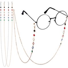 PRICES MAY VARY. Material: the reading glasses chain is made of metal, crystal and the legs are made of silica gel, electroplating, glasses set foot in the tail of the movement to prevent slipping glasses; The glass straps are decorated with colorful beads, beautiful and elegant, functional and stylish, can work for you a long time Never lose your glasses again: universal fit eyeglasses retainer neck strap keeps your glasses secure around your neck, access to your glasses whenever and wherever y Beaded Sunglasses Chain, Beaded Sunglasses, Eyeglasses Holder, Eyeglass Necklace, Sunglasses Chain, Sunglass Chain, Sunglass Holder, Eyeglass Chain, Eyeglass Holder