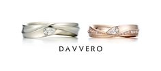 two wedding bands with diamonds on them and the words davero written below it