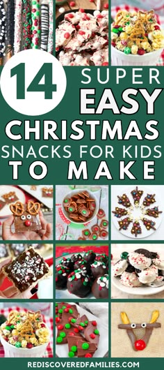 Looking for the perfect Christmas snacks for kids? Discover 14 easy Christmas treats for kids that your little ones will adore! These recipes are perfect for making cute treats for a school event or fun snacks for a Christmas party. Let's make the holidays magical for your kids! Hop over to rediscoveredfamilies.com for many Christmas snacks, and don't forget to pin this for later.