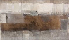 an abstract painting with brown, white and grey colors on it's surface is shown