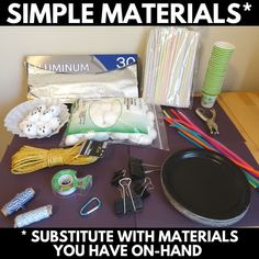 a table topped with lots of items like scissors, paper plates and other crafting supplies