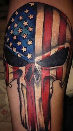 a skull with an american flag painted on it