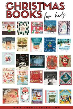 christmas books for kids with the title overlaying them in red and white text