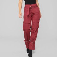 Excellent Condition Nwt Never Worn Size: Xs Color: Burgundy Adjustable Belts 50% Cotton, 48% Polyester, 2% Spandex Like And I'll Send You A Private Offer! Red Wide Leg Cargo Pants For Fall, Red High Waist Pants With Cargo Pockets, High Waist Red Pants With Cargo Pockets, High Waist Red Cargo Pants With Pockets, High Waist Red Cargo Pants, Casual High Rise Red Pants, Casual Burgundy High-waisted Pants, Red High Rise Bottoms With Pockets, High Rise Red Bottoms With Pockets