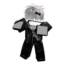 an animated image of a man with white hair and black clothes holding two mirrors in his hands