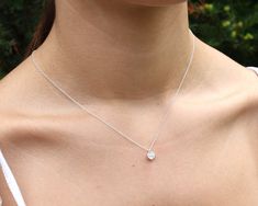 Dainty Necklace Layered, Simple Anniversary Necklace, Born In April, Gift Solitaire Necklace With Clavicle Chain, Minimalist Pendant, Solitaire Necklace With Clavicle Chain And Round Pendant, Simple Everyday Solitaire Necklace, Everyday Simple Solitaire Necklace, Clear Necklace